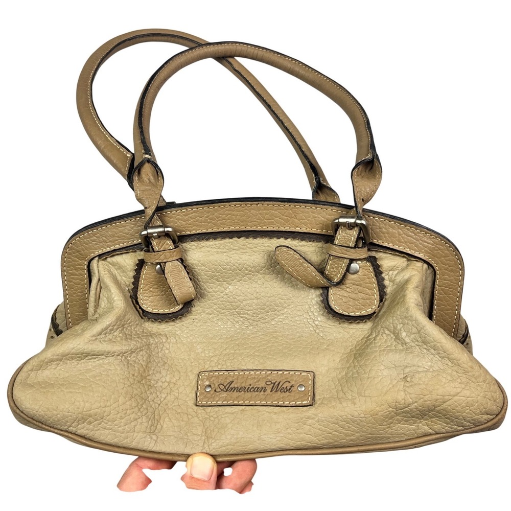 American West Tan Leather Western Satchel Handbag Studded Contrast Stitching